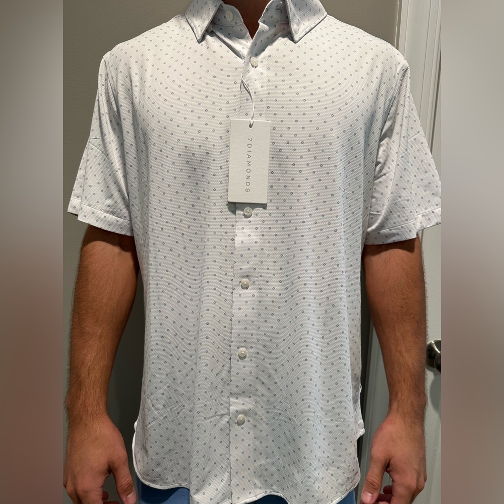 NWT 🔹7 Diamonds Men's White Short Sleeve Button-Down Shirt🔹